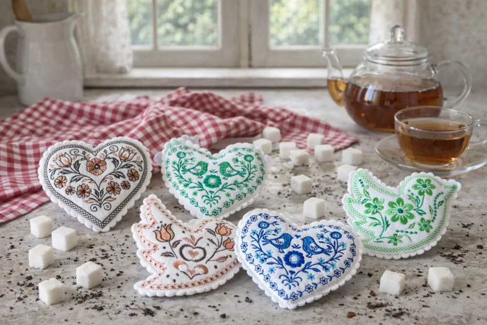 Sada srdíček a ptáčků pro rámeček 10x10 cm